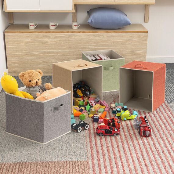 BrilliantJo Aufbewahrungsbox aus Stoff in 4er Set, 33 x 38 x 33 cm Faltbare Aufbewahrungskiste mit Griffe Ordnungssystem Korb für Schrank Regal Spind 4-Farbige-Set