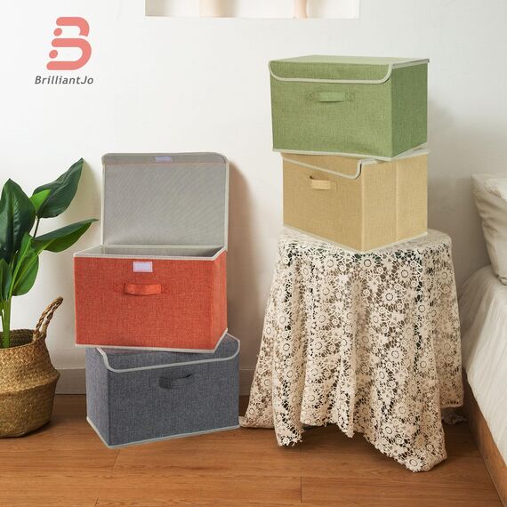 BrilliantJo Aufbewahrungsboxen mit Deckel, Faltbarer Aufbewahrungskorb für Kleidung mit Griff für Spielzeug, Bücher, Schrank, Schlafzimmer, Zuhause, 4-Farbige-Set 38 x 25 x 25 cm