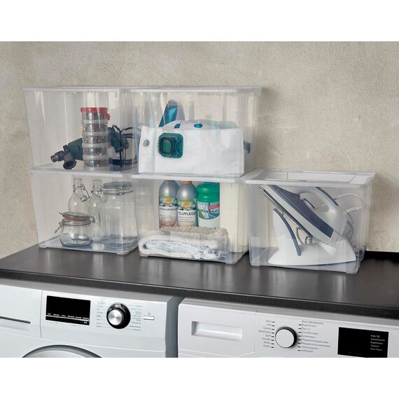 Grizzly Aufbewahrungsboxen 5 x 20 L medium hoch mit Deckel transparent - Klarsichtboxen stapelbar mit Belüftung