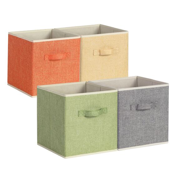 BrilliantJo Aufbewahrungsbox aus Stoff in 4er Set, 27 x 27 x 28 cm Faltbare Aufbewahrungskiste mit Griffe Ordnungssystem Korb für Schrank Regal Spind 4-Farbige-Set