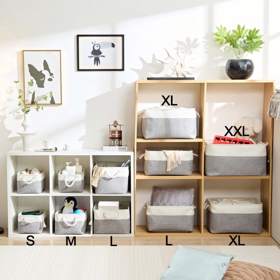 Mangata 3 Stück aufbewahrungskorb Stoff, aufbewahrungsbox groß Schrank, Korb aufbewahrung Stoff mit Seil für Spielzeug, kleiderschrank, Regale, Kleidung (Faltbare,XL, Grau Weiß)