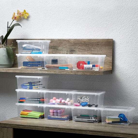 Grizzly Kleine Aufbewahrungsbox mit Deckel, 1,7 L transparente Box, 12er Set, belüftet, stapelbar, ideale Organizer-Boxen mit Belüftung