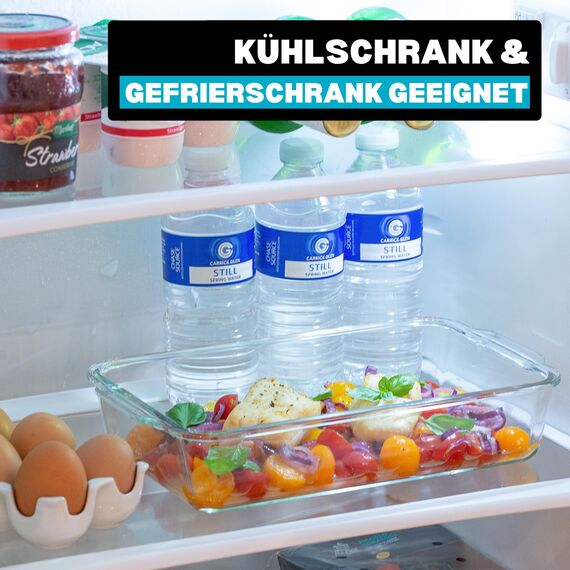 Igluu Meal Prep Lasagne-Auflaufform mit BPA-freiem Schnappverschluss-Deckel 2,2 Liter (3-teilig) – rechteckige, robustes Borosilikatglasform – ofen-, mikrowellen-, gefrier- & spülmaschinengeeignet