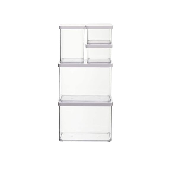 Rotho Loft 5er-Set Vorratsdosen mit Deckel verschiedene Größen, lebensmittelechter Kunststoff (PP) BPA-frei, 2 x 2.1l, 1 x 1.0l, 2 x 0.5l (30.0 x 21.0 x 15.0 cm) (transparent/weiss)