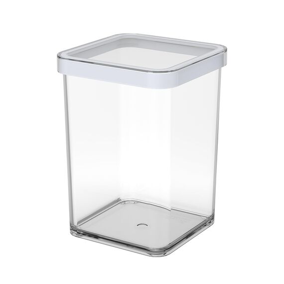 Rotho Loft quadratische Vorratsdose 1l mit Deckel und Dichtung, Kunststoff (SAN) BPA-frei, transparent/weiss, 1l (10.0 x 10.0 x 14.2 cm)