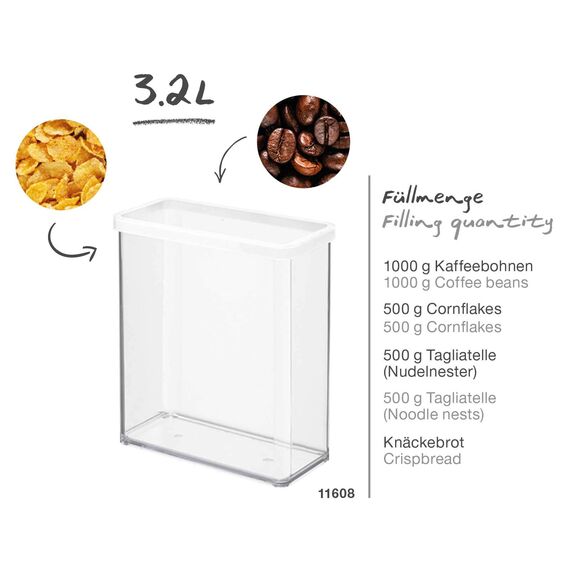 Rotho Loft Vorratsdose 3.2l mit Deckel, Kunststoff (SAN) BPA-frei, transparent/weiss, 3.2l (20.0 x 10.0 x 21.4 cm)