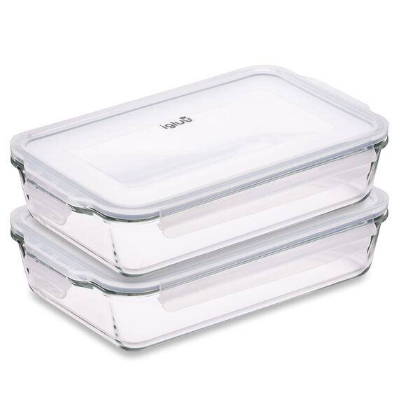 Igluu Meal Prep Lasagne-Auflaufform mit BPA-freiem Schnappverschluss-Deckel 2,2 Liter (2-teilig) – rechteckige, robustes Borosilikatglasform – ofen-, mikrowellen-, gefrier- & spülmaschinengeeignet