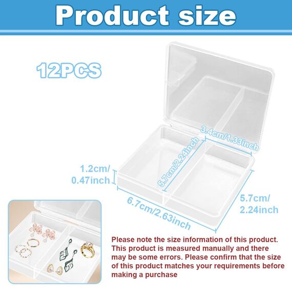 WYAN 12 Stück Transparent Klein Plastikboxen, Aufbewahrungsbehälter aus Kunststoff mit Deckel, Rechteckige leere Mini-Aufbewahrungsbox für kleinteile, perlen, Ringe, Schrauben (6.7 * 5.7 * 1.2cm)