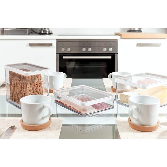 Rotho Loft quadratische Vorratsdose 2l mit Deckel und Dichtung, Kunststoff (SAN) BPA-frei, transparent/weiss, 2l (10.0 x 10.0 x 28.5 cm)