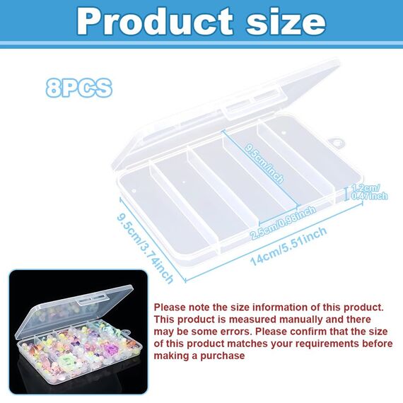 WYAN 8 Stück Transparent Klein Plastikboxen, Aufbewahrungsbehälter aus Kunststoff mit Deckel, Rechteckige leere Mini-Aufbewahrungsbox für kleinteile, perlen, Ringe, Ohrringe, Schrauben (14*9.5*1.2cm)