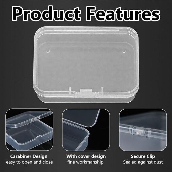 WYAN 18 Stück Transparent Klein Plastikboxen, Aufbewahrungsbehälter aus Kunststoff mit Deckel, Rechteckige leere Mini-Aufbewahrungsbox für kleinteile, perlen, Ringe, Ohrringe, Schrauben(75*51*20mm)