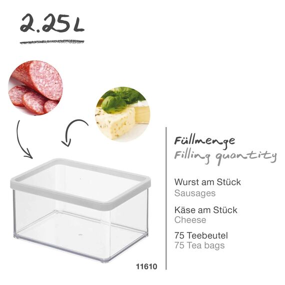 Rotho Loft rechteckige Vorratsdose 2.25l mit Deckel und Dichtung, Kunststoff (SAN) BPA-frei, transparent/weiss, 2.25l (20.0 x 15.0 x 9.6 cm)