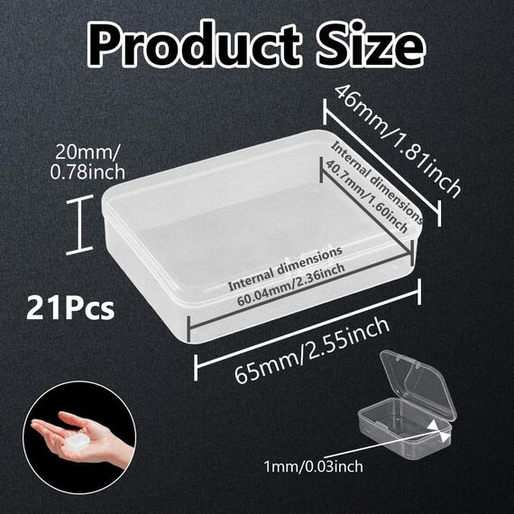 WYAN 21 Stück Transparent Klein Plastikboxen, Aufbewahrungsbehälter aus Kunststoff mit Deckel, Rechteckige leere Mini-Aufbewahrungsbox für kleinteile, perlen, Ringe, Ohrringe, Schrauben(65*46*20mm)