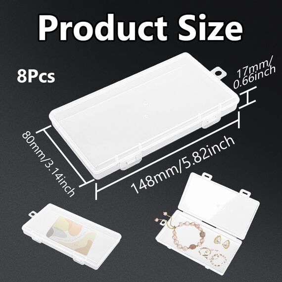 WYAN 8 Stück Großer Rechteckiger Kunststoff Aufbewahrungsboxbehälteren,Kleine Aufbewahrungsboxen,Transparenter Aufbewahrungsorganisator,zur aufbewahrung von schmuck, kunsthandwerk und kleinteilen
