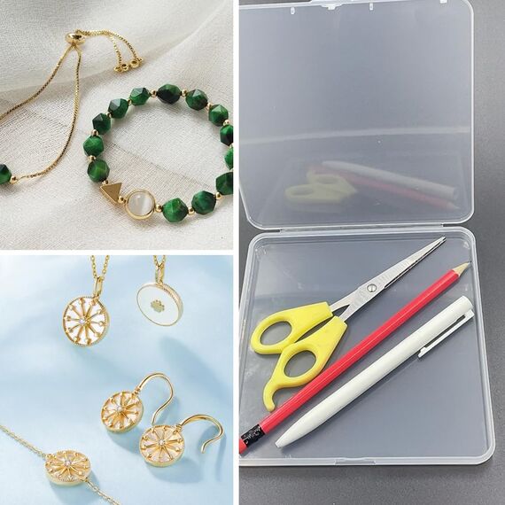 WYAN 4 Stück Aufbewahrungsboxen, klare Kunststoffperlen Aufbewahrungsbehälter Box, rechteckige Perlenhalter Kunststoffkisten,für die Speicherung von Elementen(15.5 * 15.5 * 1.4 cm)