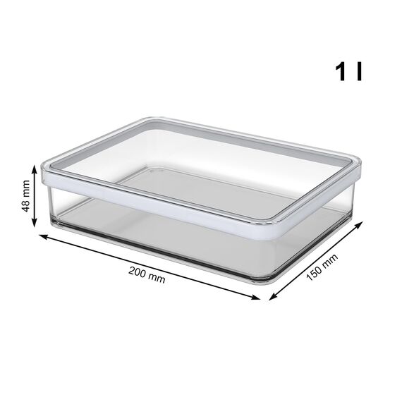 Rotho Loft rechteckige Vorratsdose 1l mit Deckel und Dichtung, Kunststoff (SAN) BPA-frei, transparent/weiss, 1l (20.0 x 15.0 x 4.8 cm)