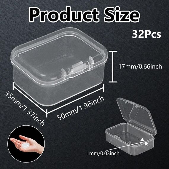 WYAN 32 Stück Transparent Klein Plastikboxen, Aufbewahrungsbehälter aus Kunststoff mit Deckel, Rechteckige leere Mini-Aufbewahrungsbox für kleinteile, perlen, Ringe, Ohrringe, Schrauben(55*41*20mm)