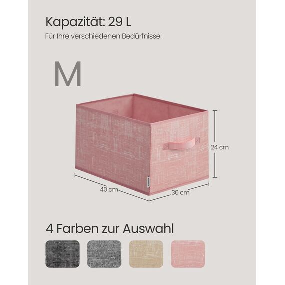 SONGMICS Aufbewahrungsbox 3er Set, zusammenklappbar, Stoffboxen aufbewahren, 40 x 30 x 24 cm, für Kleiderschrank, 2 Griffe, Etikette, für Schlafzimmer Wohnzimmer, pastellrosa ROB440R01