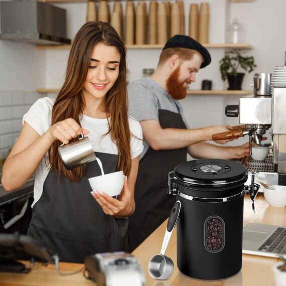 ROCKY&CHAO Kaffeedose Luftdicht aus Edelstahl 2,8L Kaffeebhnen Behälter mit Sichtfenster an der Seite 1kg Vorratsdose für Tee Nüsse Kakao Länger und Frisch Bleiben