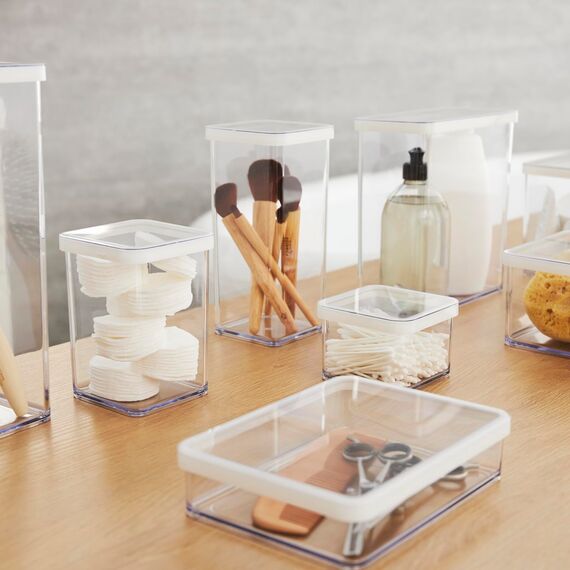 Rotho Loft rechteckige Vorratsdose 1l mit Deckel und Dichtung, Kunststoff (SAN) BPA-frei, transparent/weiss, 1l (20.0 x 15.0 x 4.8 cm)