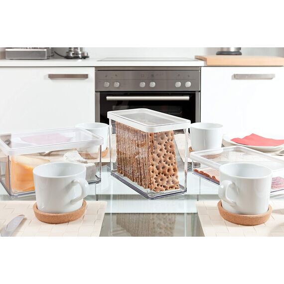 Rotho Loft 5er-Set Vorratsdosen mit Deckel verschiedene Größen, lebensmittelechter Kunststoff (PP) BPA-frei, 2 x 2.1l, 1 x 1.0l, 2 x 0.5l (30.0 x 21.0 x 15.0 cm) (transparent/weiss)