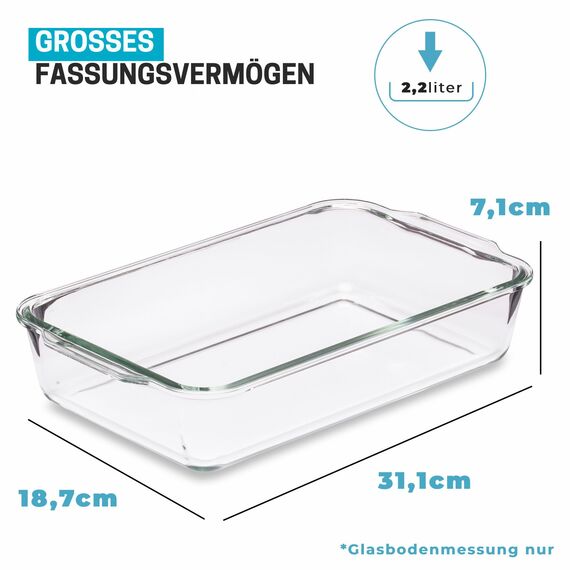 Igluu Meal Prep Lasagne-Auflaufform mit BPA-freiem Schnappverschluss-Deckel 2,2 Liter (2-teilig) – rechteckige, robustes Borosilikatglasform – ofen-, mikrowellen-, gefrier- & spülmaschinengeeignet