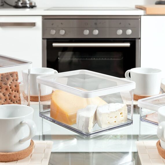 Rotho Loft rechteckige Vorratsdose 2.25l mit Deckel und Dichtung, Kunststoff (SAN) BPA-frei, transparent/weiss, 2.25l (20.0 x 15.0 x 9.6 cm)