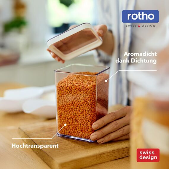 Rotho Loft 5er-Set Vorratsdosen mit Deckel verschiedene Größen, lebensmittelechter Kunststoff (PP) BPA-frei, transparent/weiss, (21.4 x 21.4 x 23.5 cm)
