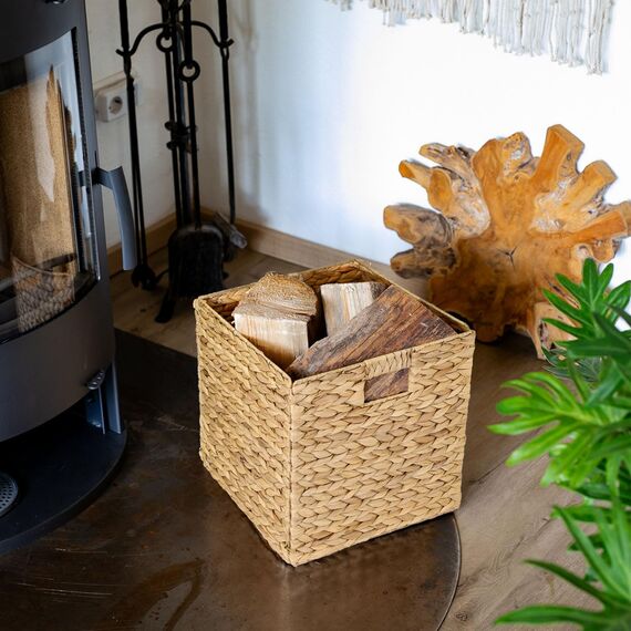 HMF Aufbewahrungskorb, Korb geflochten aus Wasserhyazinthe Seegras | 2er Set | passend für Kallax | 32 x 34,5 x 32 cm