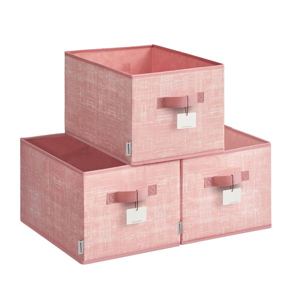 SONGMICS Aufbewahrungsbox 3er Set, zusammenklappbar, Stoffboxen aufbewahren, 40 x 30 x 24 cm, für Kleiderschrank, 2 Griffe, Etikette, für Schlafzimmer Wohnzimmer, pastellrosa ROB440R01