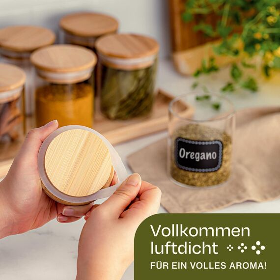 Praknu Gewürzgläser Groß - 8er Set 250ml - mit Etiketten zum Beschriften - Luftdicht - Spülmaschinenfest - Küchenorganisation - für Gewürze, Kräuter & Tee