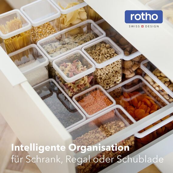Rotho Loft 5er-Set Vorratsdosen mit Deckel verschiedene Größen, lebensmittelechter Kunststoff (PP) BPA-frei, transparent/weiss, (21.4 x 21.4 x 23.5 cm)