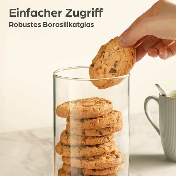 Praknu Vorratsgläser mit Deckel 4er Set - Luftdicht mit 4 Extra Dichtungen - Borosilikatglas - Spülmaschinenfest - Vorratsdosen Glas mit Bambusdeckel