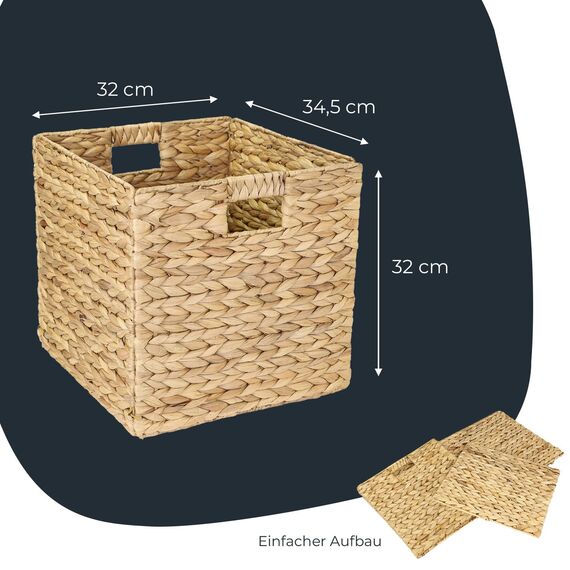 HMF Aufbewahrungskorb, Korb geflochten aus Wasserhyazinthe Seegras | 2er Set | passend für Kallax | 32 x 34,5 x 32 cm