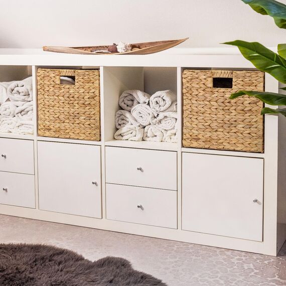 HMF Aufbewahrungskorb, Korb geflochten aus Wasserhyazinthe Seegras | 2er Set | passend für Kallax | 32 x 34,5 x 32 cm