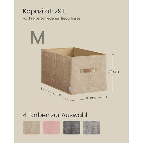 SONGMICS Aufbewahrungsbox 3er Set, zusammenklappbar, Stoffboxen aufbewahren, 40 x 30 x 24 cm, für Kleiderschrank, 2 Griffe, Etikette, für Schlafzimmer Wohnzimmer, sandbeige ROB440K01