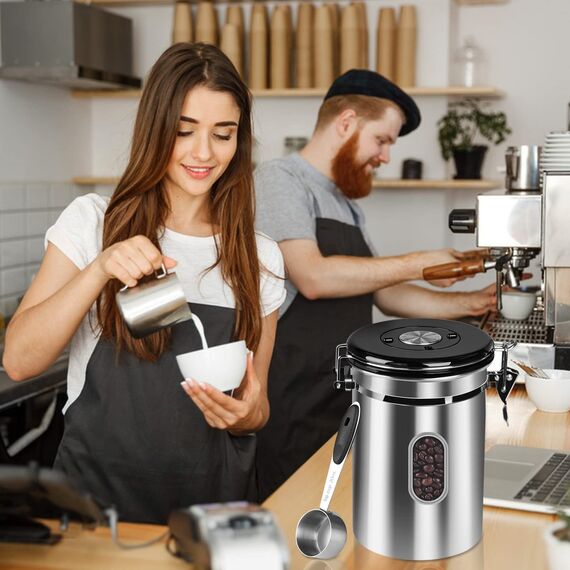 ROCKY&CHAO Kaffeedose Luftdicht aus Edelstahl 2,8L Kaffeebhnen Behälter mit Sichtfenster an der Seite 1kg Vorratsdose für Tee Nüsse Kakao Länger und Frisch Bleiben