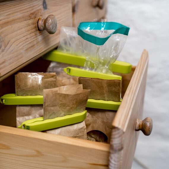 Rotho, Onda zestaw 10 klipsów zamykających do dużych torebek, tworzywo sztuczne (PP) BPA, rożne colory, 14,0 x 11,5 x 1,5 cm