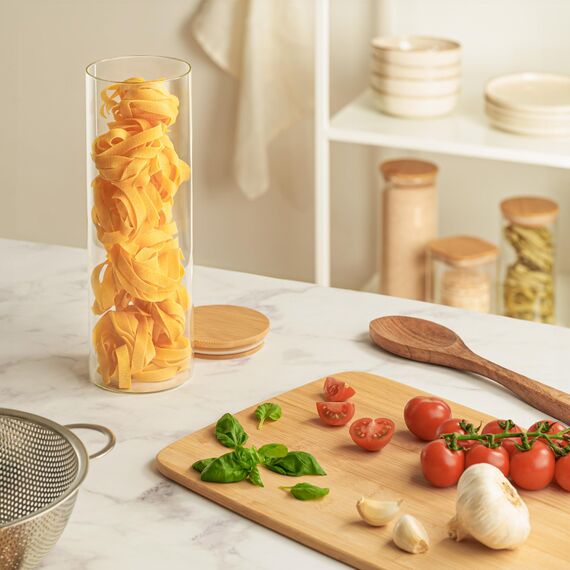 Praknu Vorratsdosen mit Deckel für Spaghetti 2er Set - Luftdicht mit Holzdeckel - Spülmaschinenfest - Hoch 30cm - Spaghetti Aufbewahrung