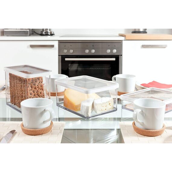 Rotho Loft quadratische Vorratsdose 2l mit Deckel und Dichtung, Kunststoff (SAN) BPA-frei, transparent/weiss, 2l (10.0 x 10.0 x 28.5 cm)