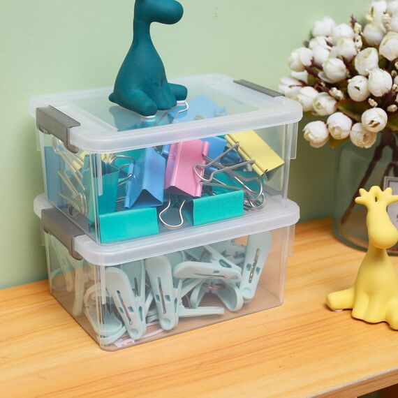 Citylife 10er-Set 1.25L Aufbewahrungsbox mit Deckel Klein, Stapelbar Transparente Griff Clips Kleinteile Kiste Elastisch, Robust Plastik Boxen für Bastelsachen gekauft, 17.7 x 13 x 8.2cm