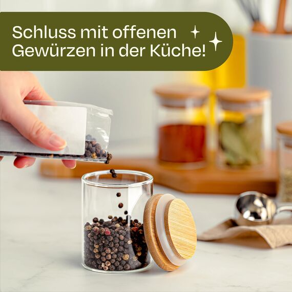 Praknu Gewürzgläser 120ml - 10er Set Gewürzdosen Organizer mit Gewürzetiketten - Luftdicht - Spülmaschinenfest -Küchenorganisation - für Gewürze, Kräuter & Tee