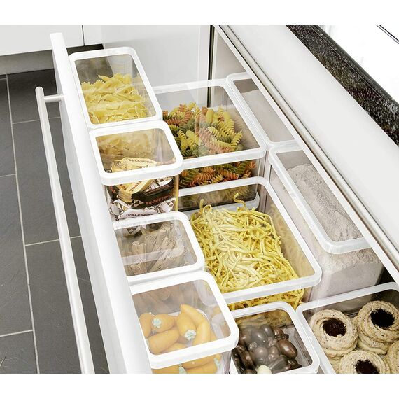 Rotho Loft 5er-Set Vorratsdosen mit Deckel verschiedene Größen, lebensmittelechter Kunststoff (PP) BPA-frei, 2 x 2.1l, 1 x 1.0l, 2 x 0.5l (30.0 x 21.0 x 15.0 cm) (transparent/weiss)