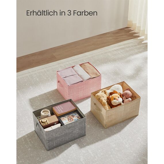 SONGMICS Aufbewahrungsbox 3er Set, zusammenklappbar, Stoffboxen aufbewahren, 40 x 30 x 24 cm, für Kleiderschrank, 2 Griffe, Etikette, für Schlafzimmer Wohnzimmer, pastellrosa ROB440R01