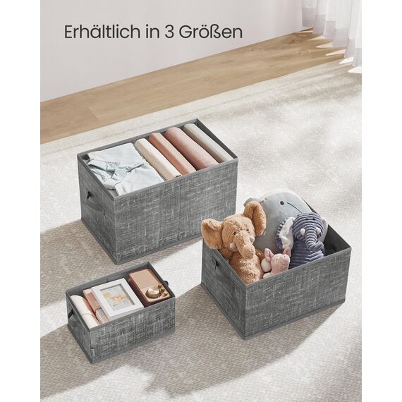 SONGMICS Aufbewahrungsbox 3er Set, zusammenklappbar, Stoffboxen aufbewahren, 50 x 30 x 30 cm, für Kleiderschrank, 2 Griffe, Etikette, für Schlafzimmer Wohnzimmer, schilfgrau ROB450G01
