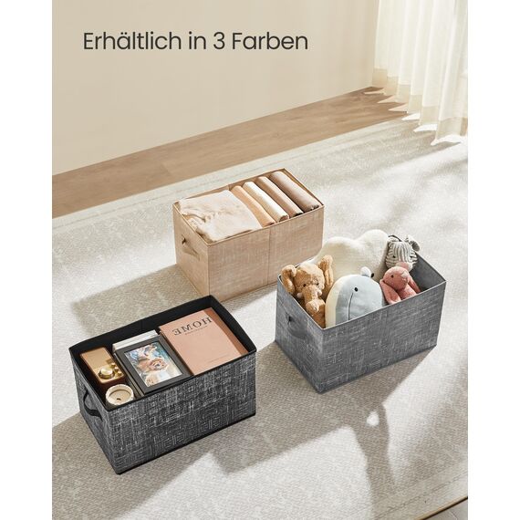 SONGMICS Aufbewahrungsbox 3er Set, zusammenklappbar, Stoffboxen aufbewahren, 50 x 30 x 30 cm, für Kleiderschrank, 2 Griffe, Etikette, für Schlafzimmer Wohnzimmer, sandbeige ROB450K01
