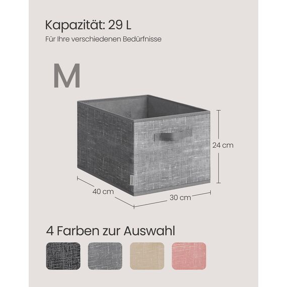 SONGMICS Aufbewahrungsbox 3er Set, zusammenklappbar, Stoffboxen aufbewahren, 40 x 30 x 24 cm, für Kleiderschrank, 2 Griffe, Etikette, für Schlafzimmer Wohnzimmer, schilfgrau ROB440G01