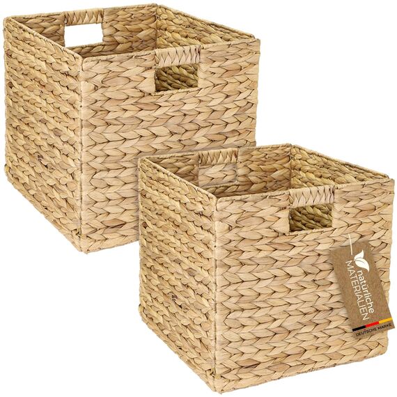 HMF Aufbewahrungskorb, Korb geflochten aus Wasserhyazinthe Seegras | 2er Set | passend für Kallax | 32 x 34,5 x 32 cm