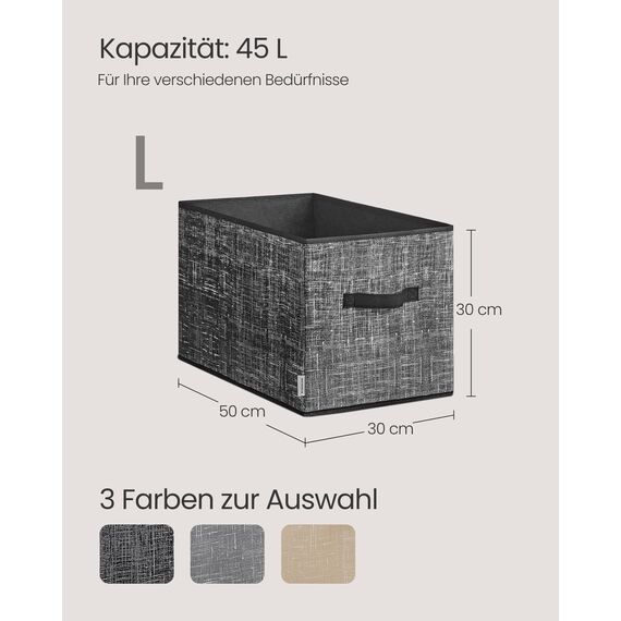 SONGMICS Aufbewahrungsbox 3er Set, zusammenklappbar, Stoffboxen aufbewahren, 50 x 30 x 30 cm, für Kleiderschrank, 2 Griffe, Etikette, für Schlafzimmer Wohnzimmer, tintenschwarz ROB450B01