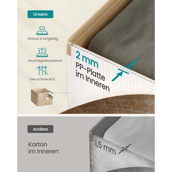 SONGMICS Aufbewahrungsbox 3er Set, zusammenklappbar, Stoffboxen aufbewahren, 50 x 30 x 30 cm, für Kleiderschrank, 2 Griffe, Etikette, für Schlafzimmer Wohnzimmer, sandbeige ROB450K01